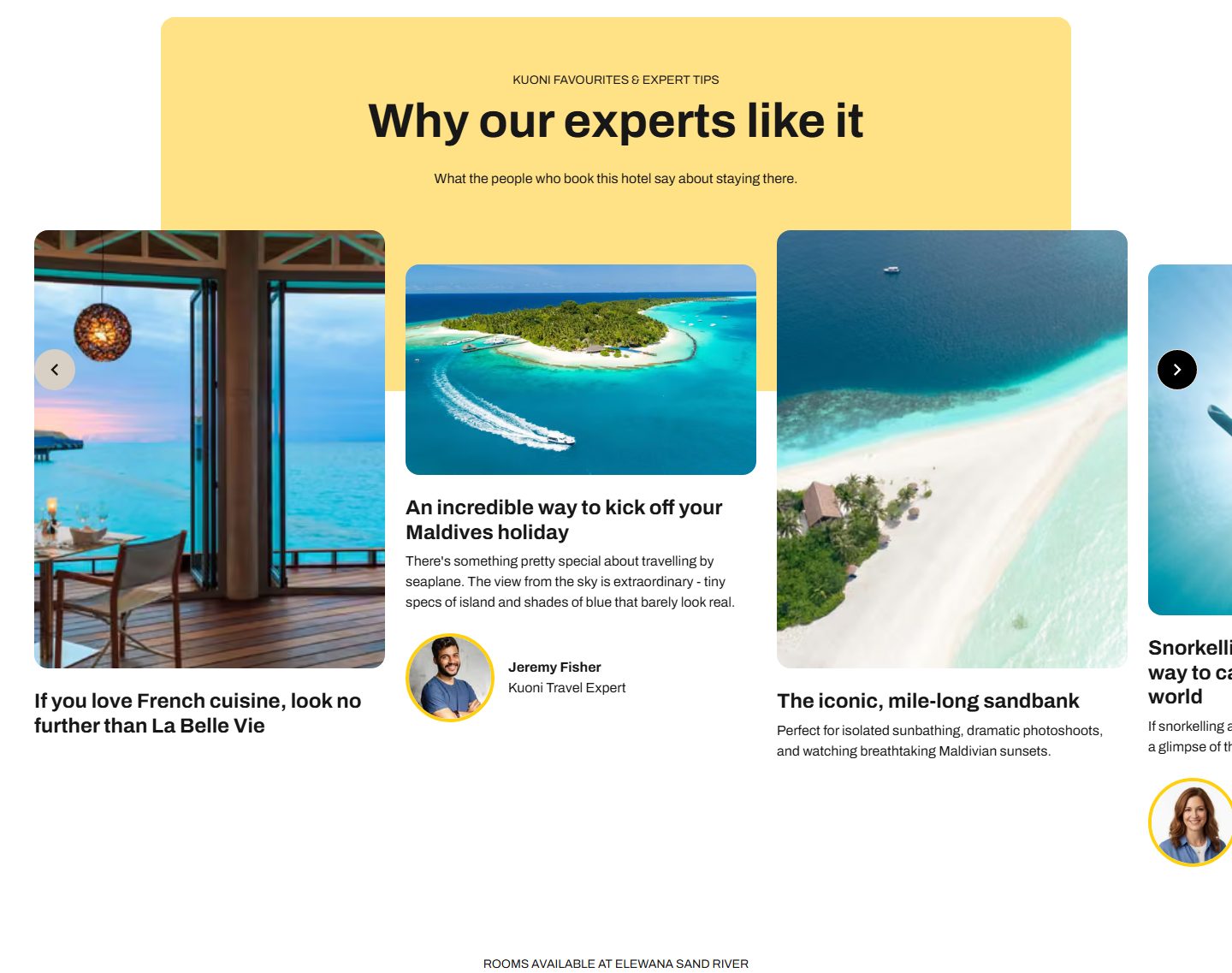 A row of insider-tip cards under the heading “Why our experts like it”.