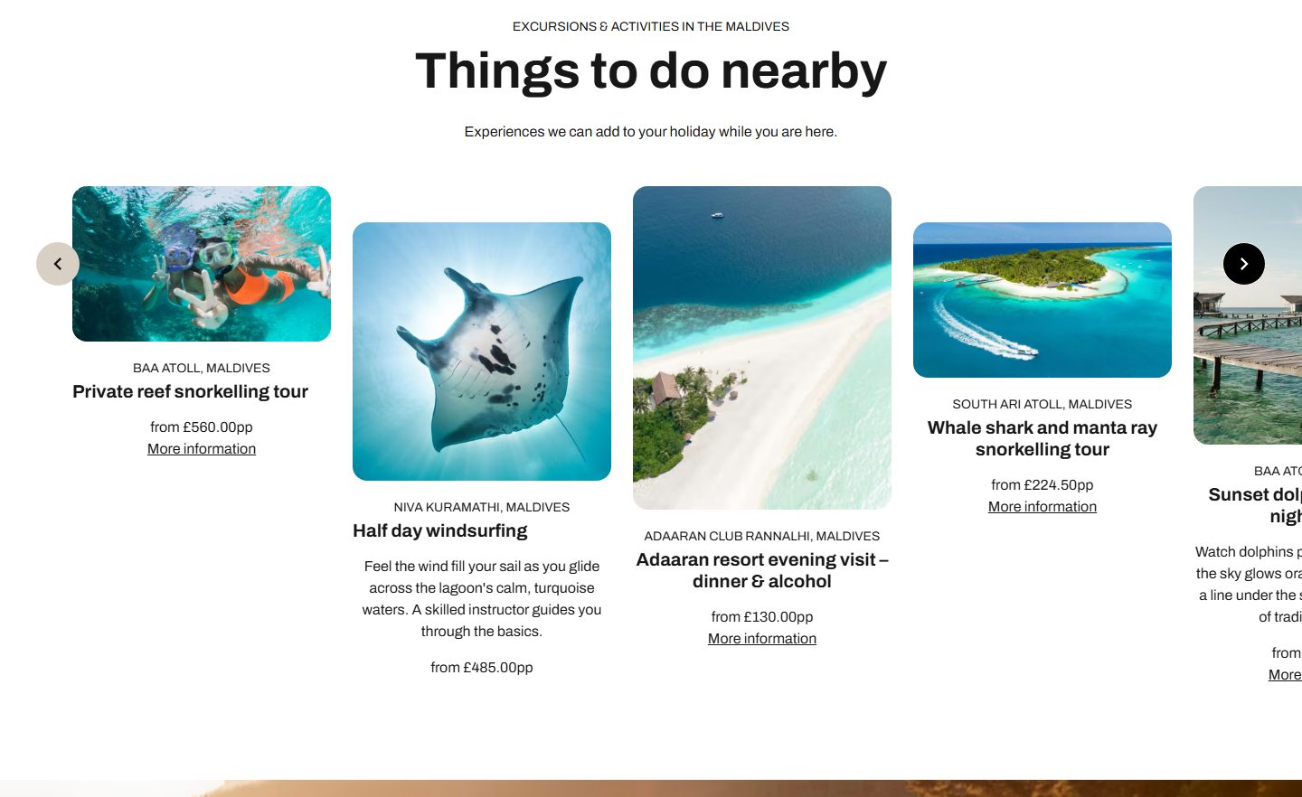 A row of experience cards under the heading “Things to do nearby”.
