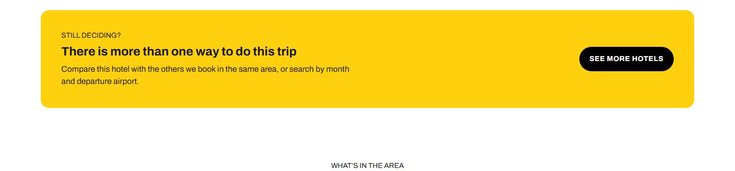 A yellow call-to-action band with an eyebrow, a heading, a line of copy and a button.