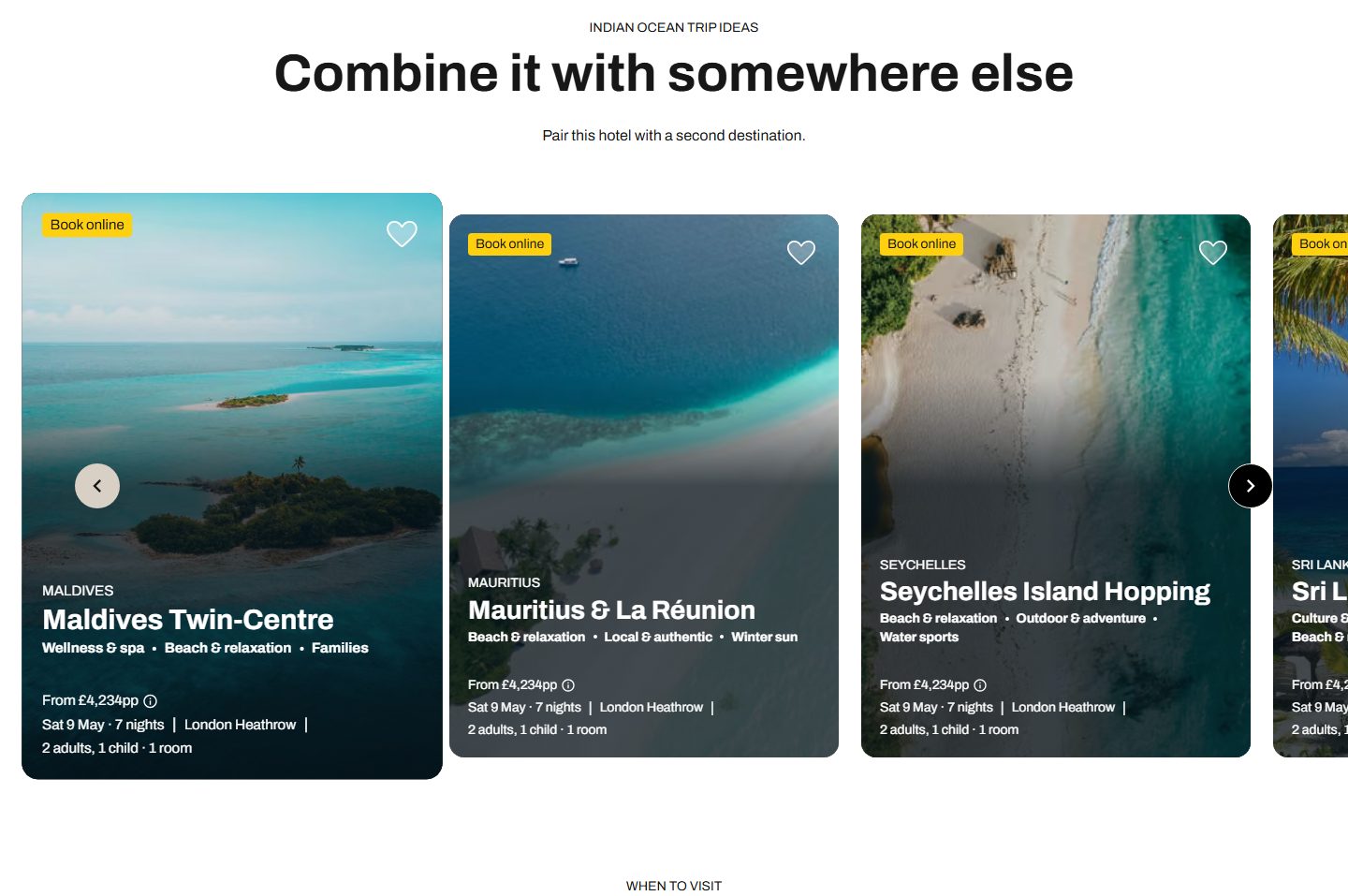 A row of trip-idea cards under the heading “Combine it with somewhere else”.