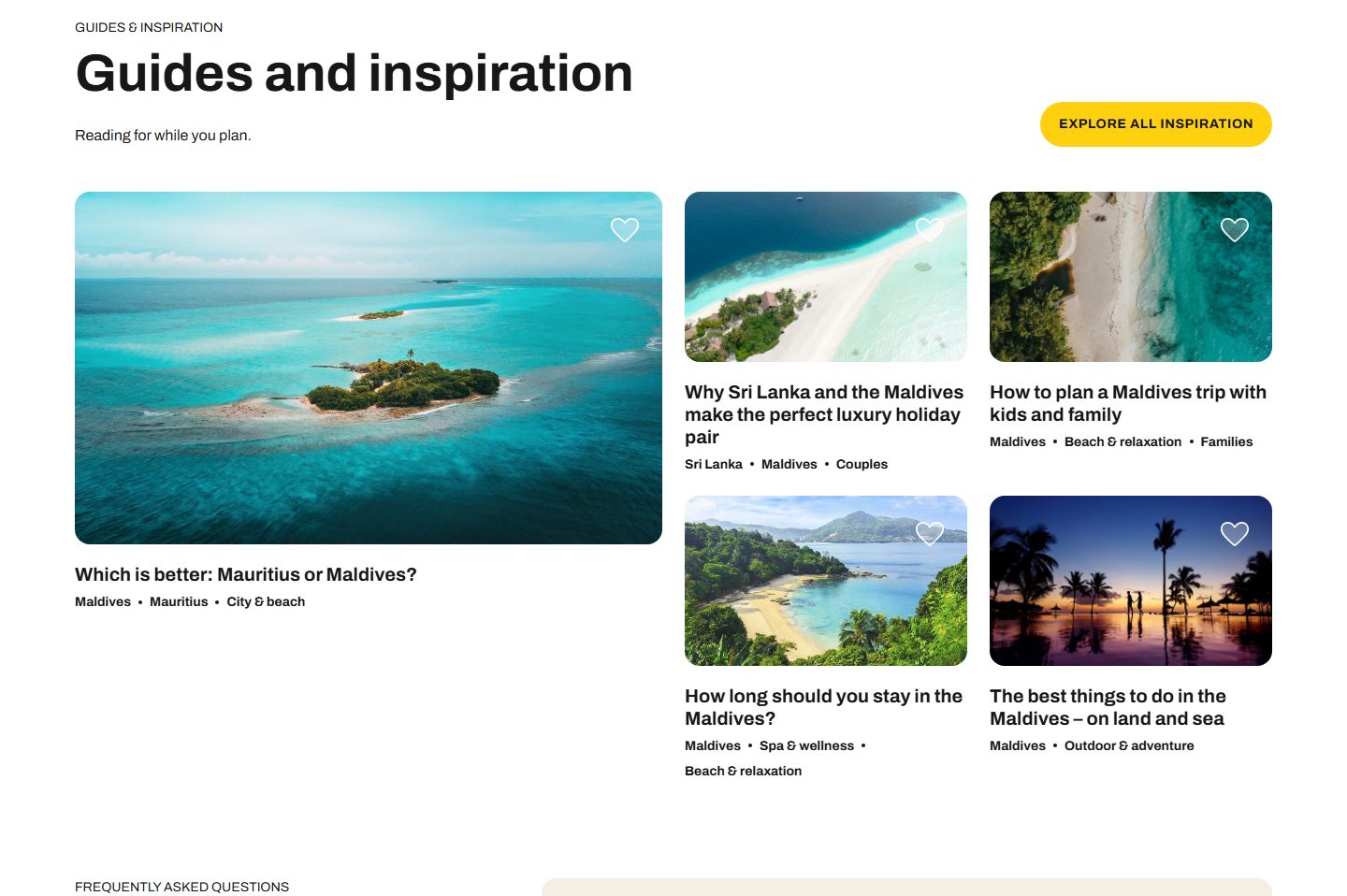 A row of article cards under the heading “Guides and inspiration”.